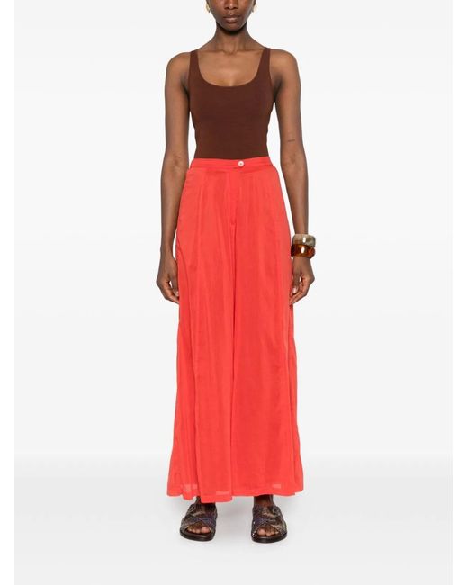Forte_forte Red Voile Cotton And Silk Trousers