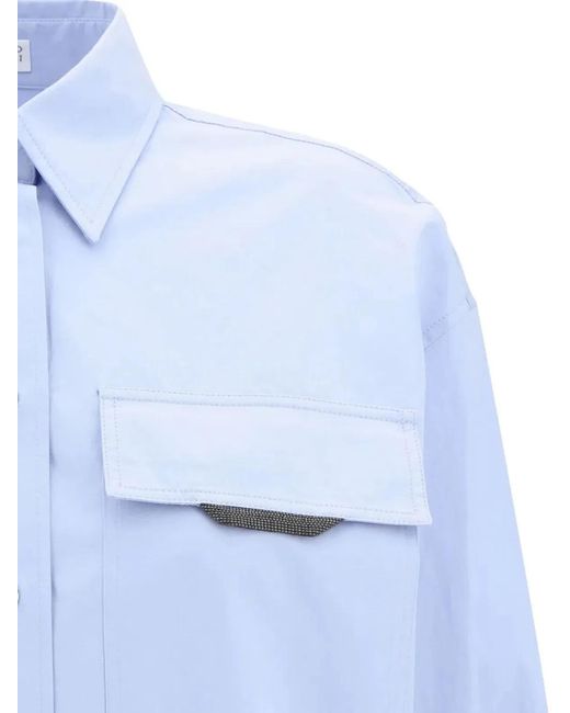 Brunello Cucinelli Blue Shirt With Jewel Embellished Pocket