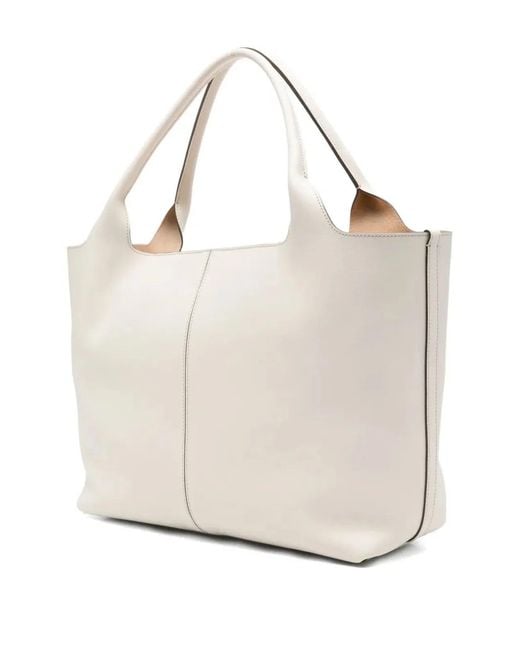 Tod's White Medium-Small Leather Shopping Bag