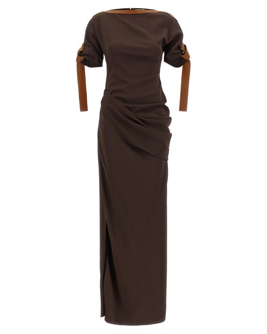 Ferragamo Brown Dress With Leather Straps