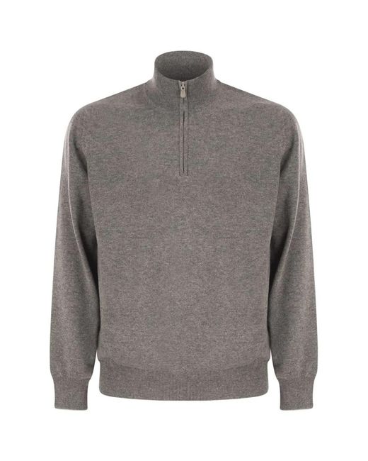 Brunello Cucinelli Gray Cashmere Turtleneck Sweater With Zipper for men