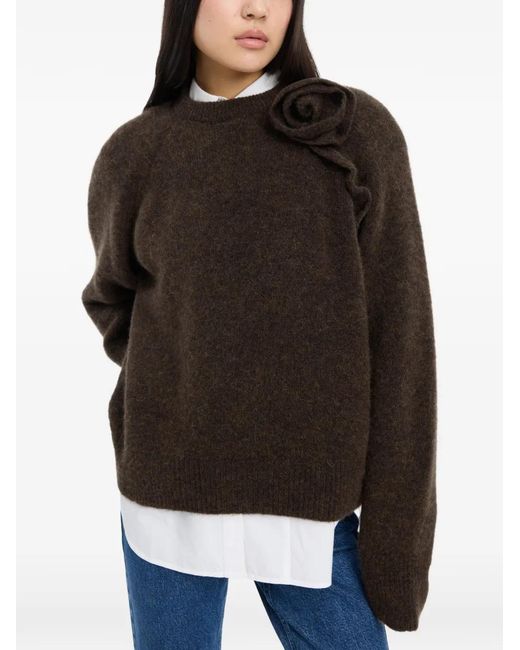 ROTATE BIRGER CHRISTENSEN Black Knitted Flower Jumper