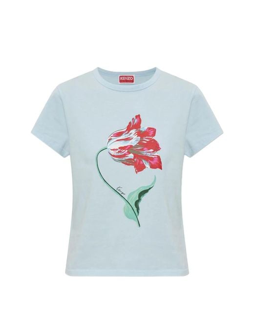 KENZO Blue Tulip Cotton T-Shirt