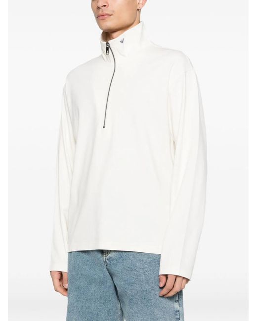 Emporio Armani White Half-Zip Pullover for men