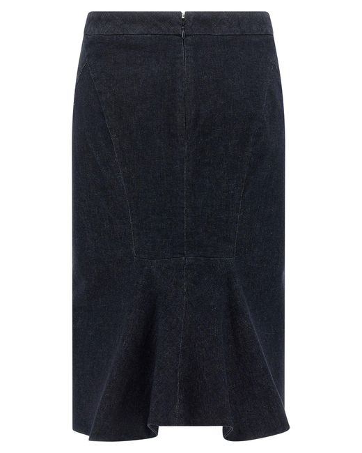 Tom Ford Blue Fitted Midi Skirt With Flounce Hem