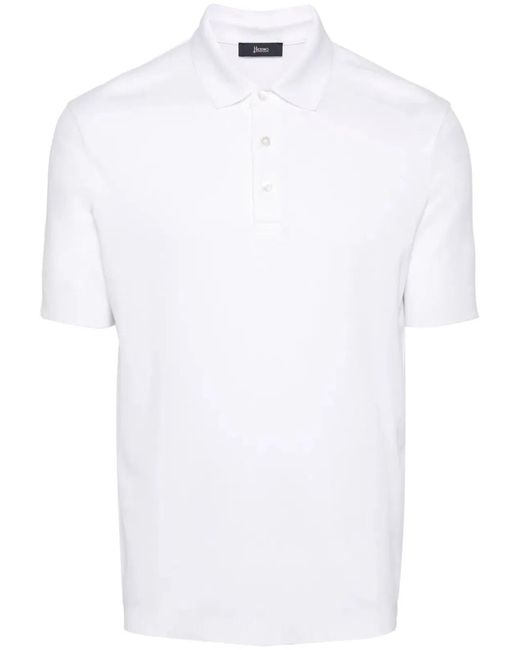 Herno White Knitted Polo Shirt for men