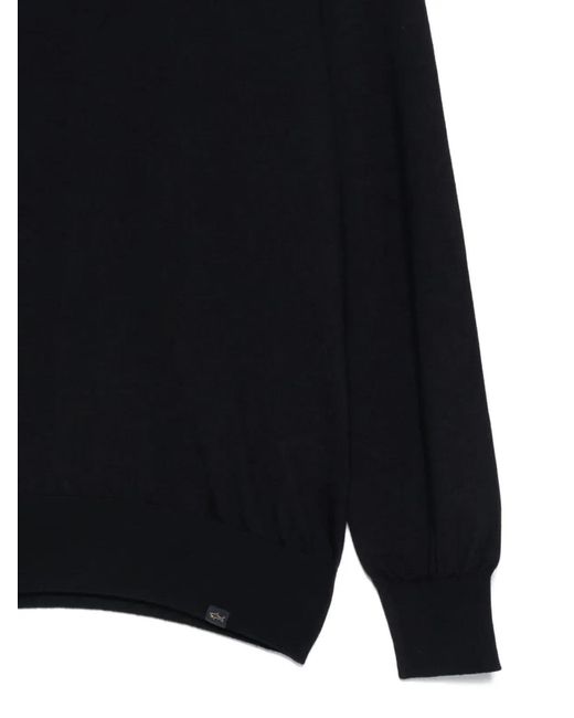 Paul & Shark Black Paul & Shark Crewneck Wool Sweater With Inserts for men