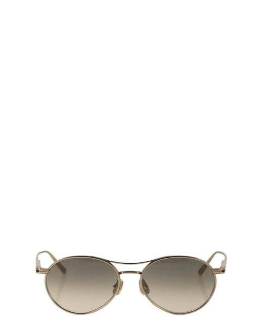 Brunello Cucinelli Metallic Titanium Aviator Sunglasses With Crystal Lenses
