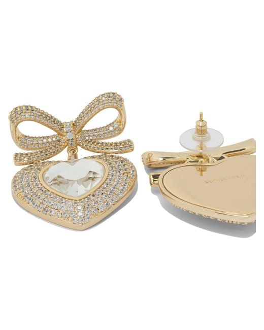 Self-Portrait Metallic Heart-Shaped Earrings With Embellished Bow
