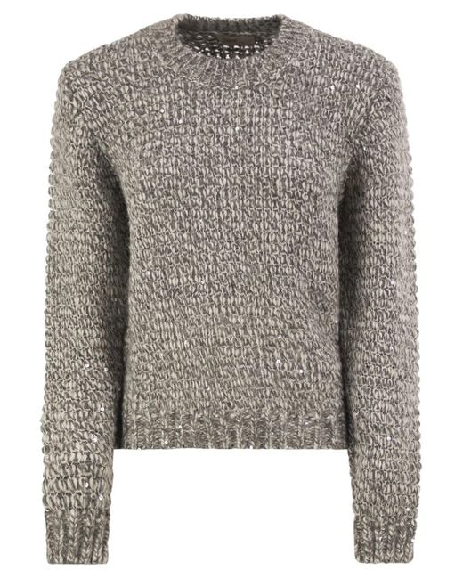 Herno Gray Alpaca-Blend Jumper With Sequins