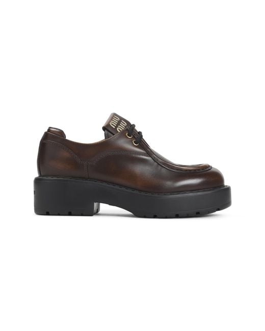 Miu Miu Brown Leather Lace-Up Shoes