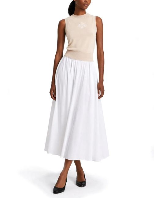 Patou White Cotton Midi Skirt