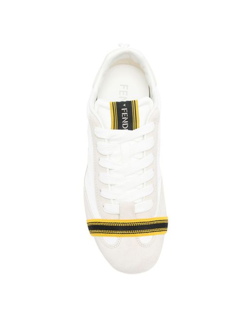 Fendi White Logo-Tag Panelled Sneakers