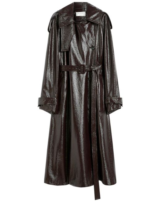 Max Mara Black Long Trench Coat With Patent Leather Effect