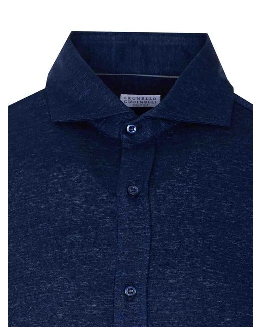Brunello Cucinelli Blue Shirt With Frontal Buttons Closure for men
