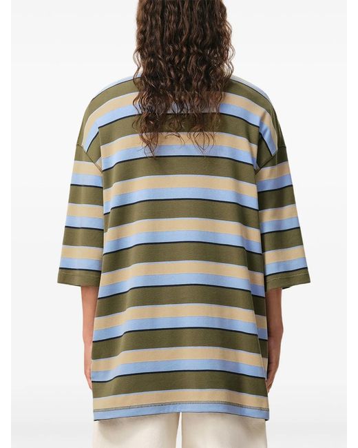 AMI Green Cotton Striped Polo Shirt for men