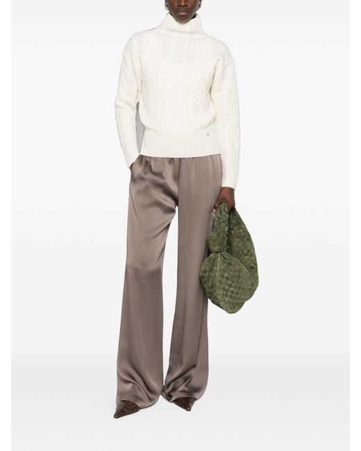 Herno White Cable-Knit Roll-Neck Sweater
