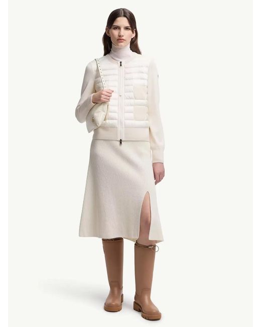 Moncler White Wool And Nylon Padded Cardigan