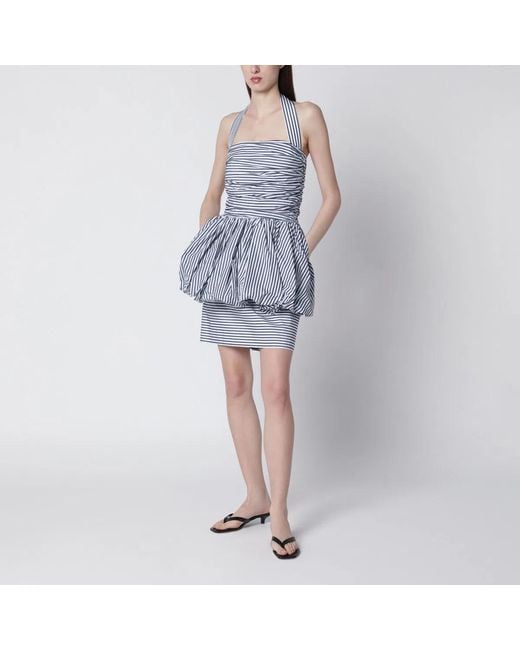 Patou Blue Mini Bloomer Dress With Stripes And Open Back