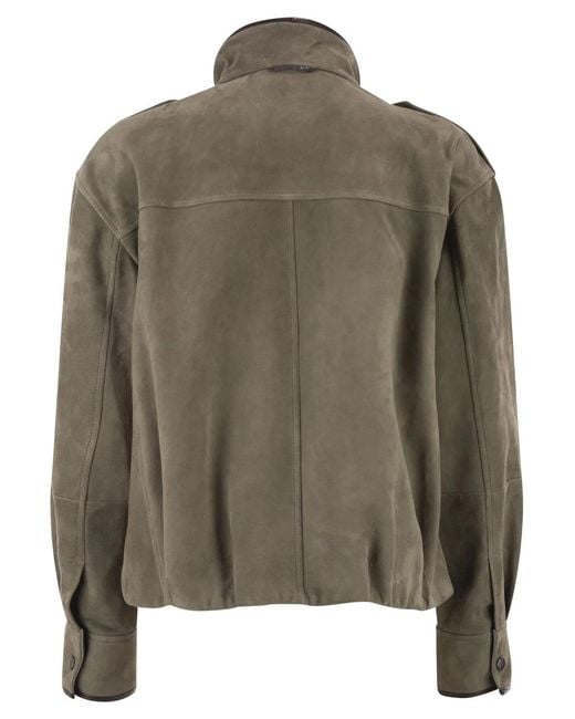 Brunello Cucinelli Green Suede Utility Jacket With Patch Pockets