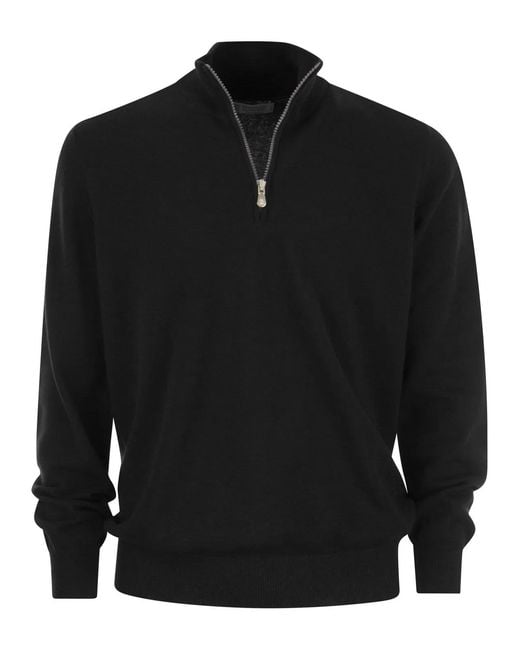 Brunello Cucinelli Black Cashmere Turtleneck Sweater With Zip for men