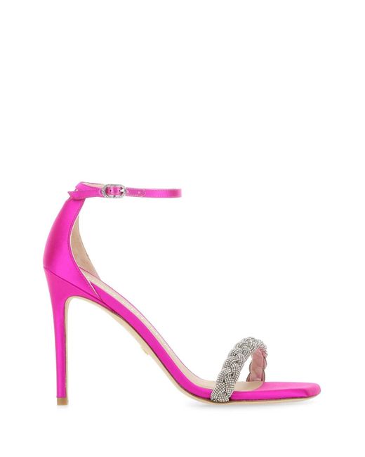 Stuart Weitzman Pink Fuchsia Satin Flamingo Sandals