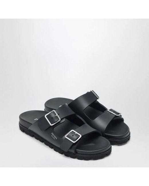 Prada Black Leather Slider Sandals