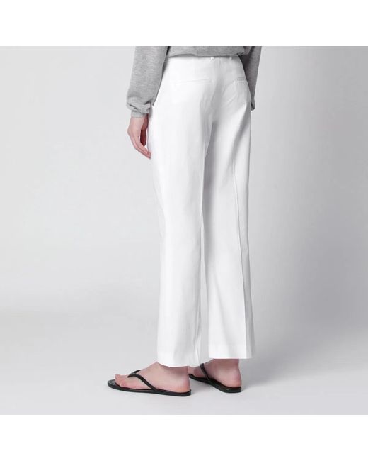 PT Torino White Mid-Rise Flared Cotton Trousers