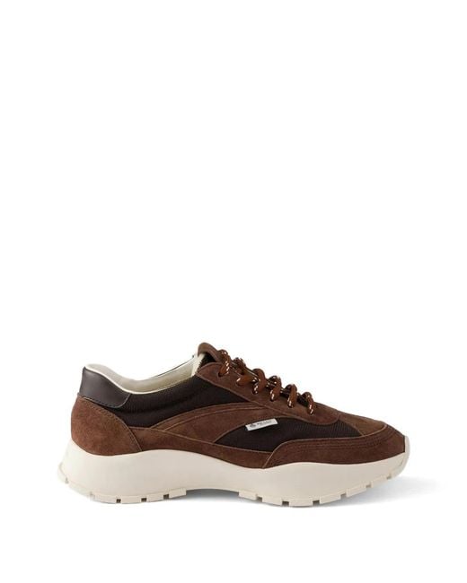 Prada Brown Leather Rete Tech Sneakers