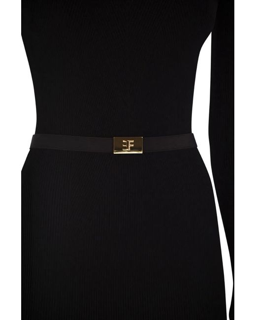 Elisabetta Franchi Blue Long Sleeve Dress With Belt