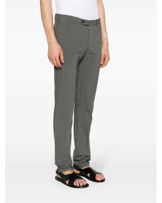 PT01 Gray Double Dye Stretch Light Popeline Slim Flat Front Pants for men