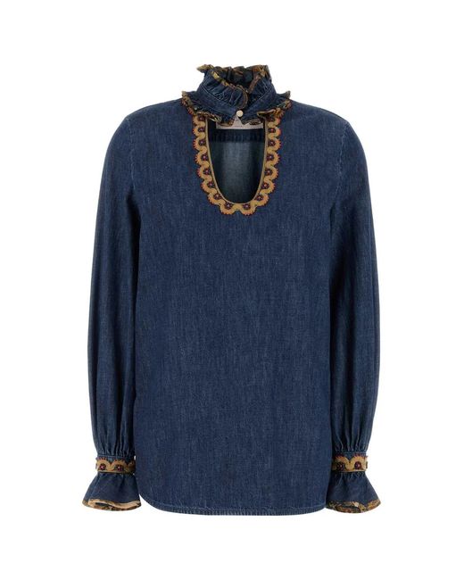 Valentino Garavani Blue Chambray Denim Blouse