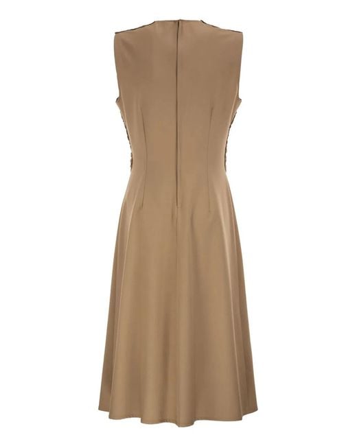 Fabiana Filippi Brown Midi Dress With Crochet Bodice And Fluid Skirt