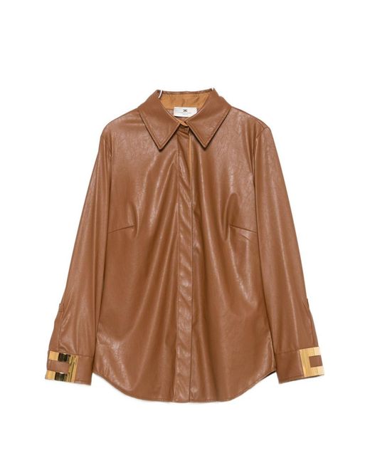 Elisabetta Franchi Brown Faux Leather Shirt