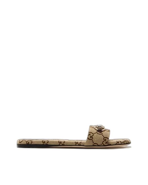 Gucci White Gg Motif Slide Sandals