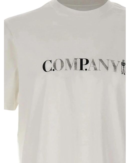 C P Company White C.P.Company Cotton Tshirt With Printed Logo Jersey 301 for men