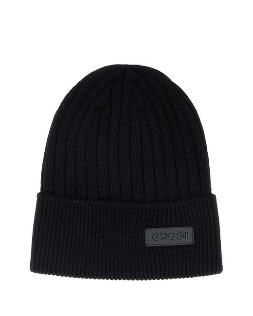 Gucci Black Wool Beanie Hat for men