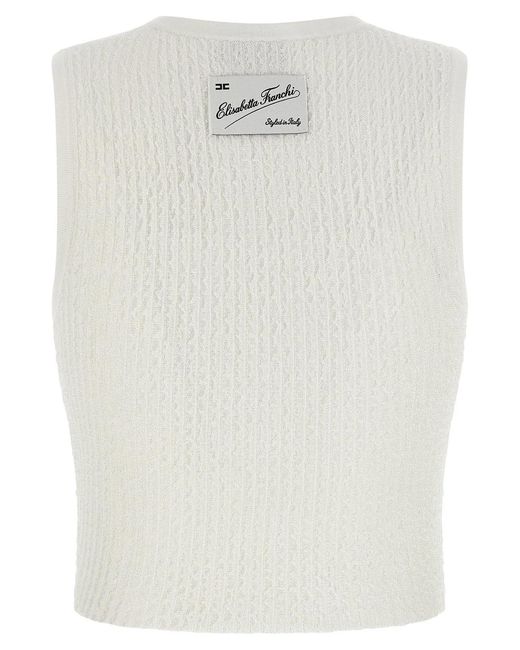 Elisabetta Franchi White Ribbed Crop Top