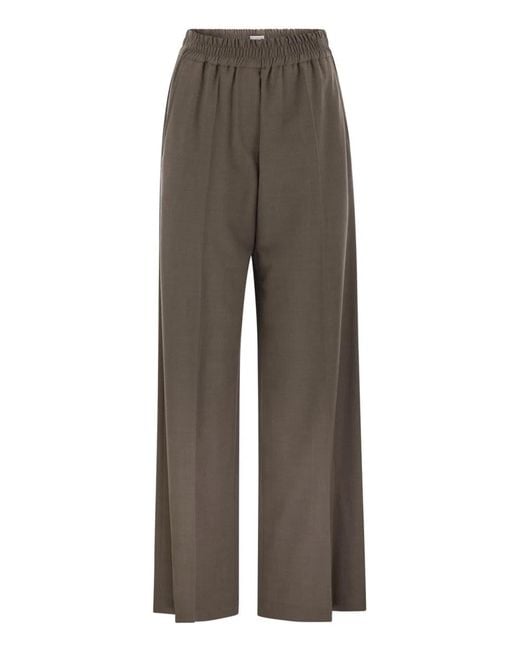 Brunello Cucinelli Gray Tropical Luxury Wool Loose Trousers