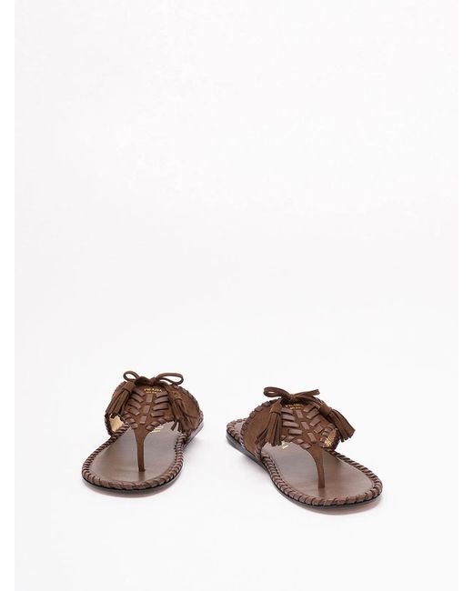 Prada Brown Suede Flat Sandals