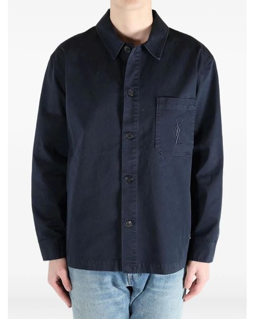 Saint Laurent Blue Cotton Linen Gabardine Cassandre Overshirt for men