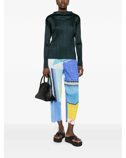 Pleats Please Issey Miyake Blue Pleats Please By Issey Miyake "City Collage" Trousers