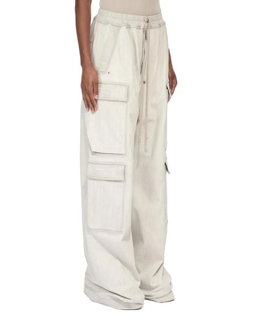 Rick Owens White Mini Cargo Short With Drawstring Waistband