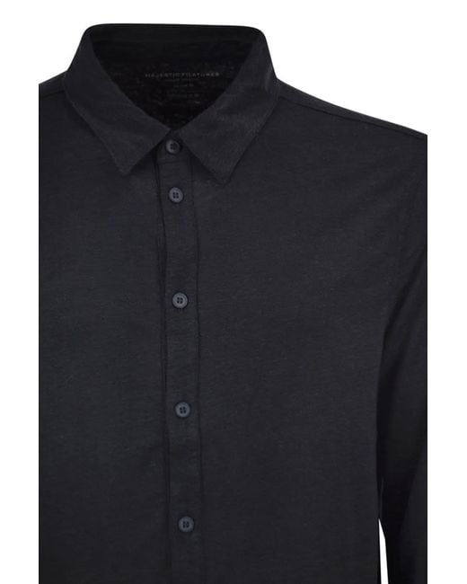 Majestic Blue Stretch Linen Shirt With Front Button Fastening for men