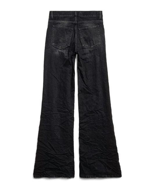 Balenciaga Blue Crinkled Effect Wide Leg Jeans With Washed And Worn-Out Details