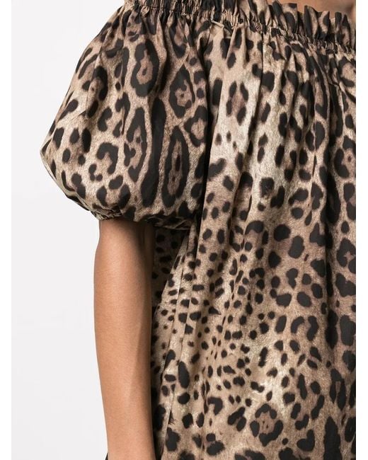 Dolce & Gabbana Brown Dolce & Gabbana Leopard Print Poplin Short-Sleeved Top
