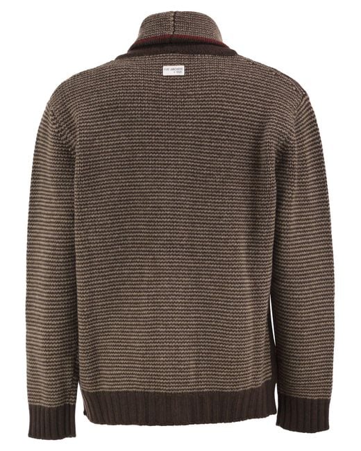 Fay Brown Wool Cardigan With Jacquard Pattern for men