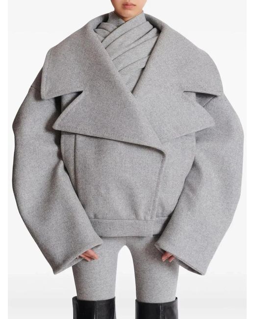 Balmain Gray Wool Caban
