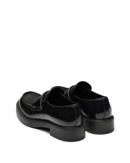 Prada Black Chocolate Brushed-Leather Loafers for men