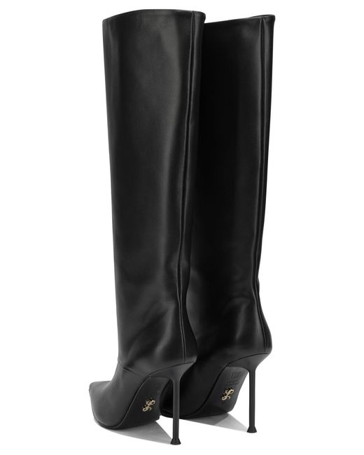 Sergio Levantesi Black Leather Rubber Knee-High Boots